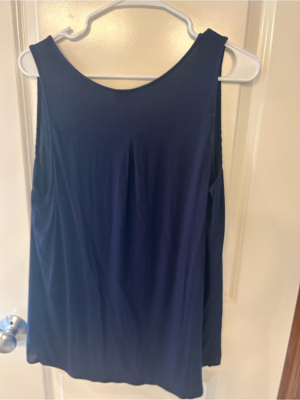 Sleeveless Blouse Navy Zip-Front Tank Top Mixed Material - Picture 7 of 7